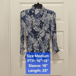 Signature by Larry Levine LS Ruffle Blouse, Like New, Size Medium
